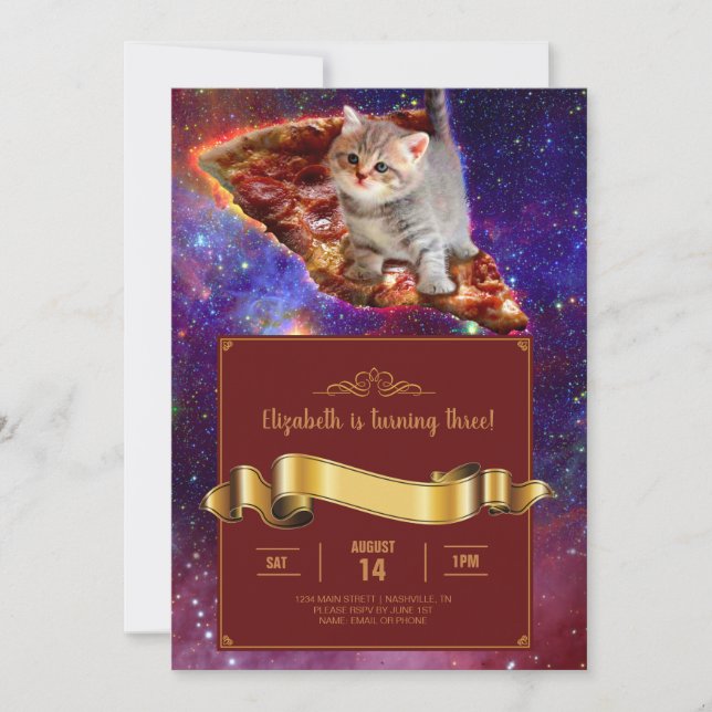 Pizza Cat in Space Invitation amusante (Devant)