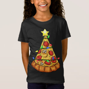 Pizza Christmas Tree Lights Funny Boys Kinder Xmas T-Shirt
