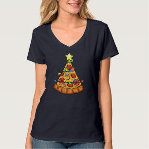 Pizza Christmas Tree Lights Funny Boys Kinder Xmas T-Shirt