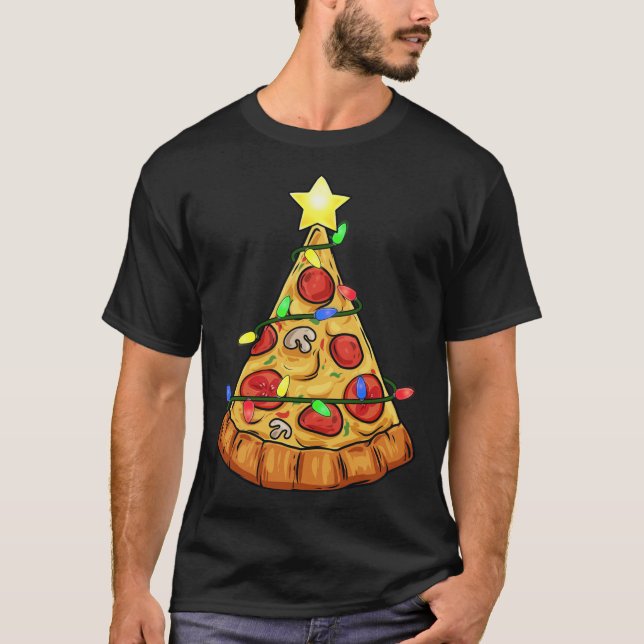 Pizza Christmas Tree Lights Funny Boys Kinder Xmas T-Shirt (Vorderseite)
