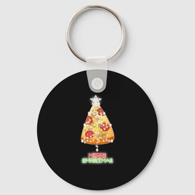 Pizza Christmas Tree Lights Xmas Gamer Schlüsselanhänger (Vorderseite)