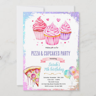 Pizza-Cupcake-Mädchen-Themen-Einladung Einladung