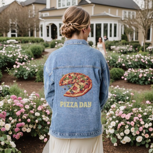 Pizza Day Colorful Pizza Jeansjacke (Hochzeit Rückseite)