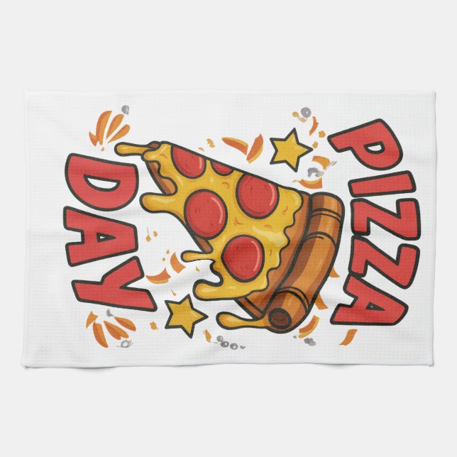 Pizza Day - Fun Pepperoni Pizza Slice Design Geschirrtuch (Horizontal)