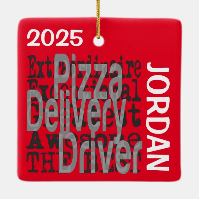Pizza Delivery Driver Extraordinaire CUSTOM Keramikornament (Rückseite)