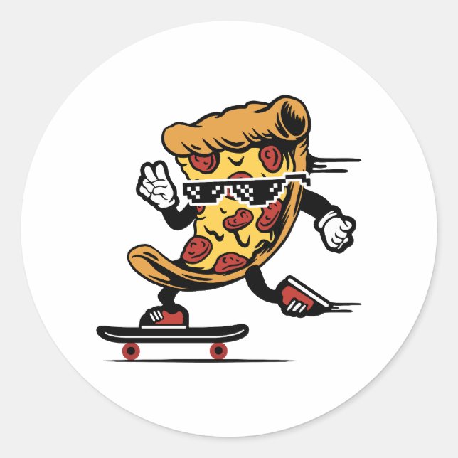 Pizza Delivery, Funny Pizza Skateboarding Runder Aufkleber (Vorderseite)