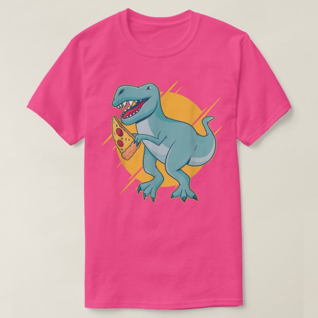Pizza Dinosaurier Cool Retro Spaß Seltsame Bizarre T-Shirt (Design vorne)