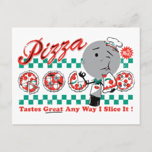 Pizza, egal wie ich sie schneide Retro-Postkarte A Postkarte