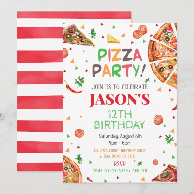 Pizza Einladung zum Geburtstag (Vorne/Hinten)