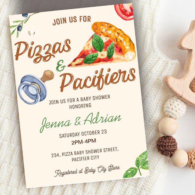 Pizza et Pacificateurs Baby shower Invitation (Pizzas & Pacifiers Baby Shower Invitation)