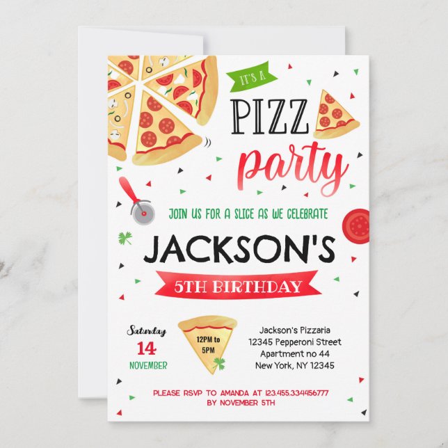 Pizza fêter Anniversaire Invitations Garçon fille (Devant)