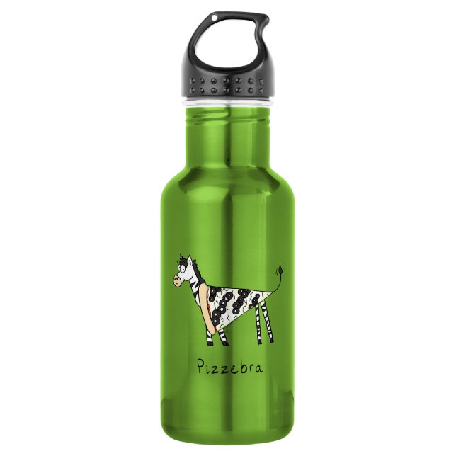Pizza Funny Kids Zebra Edelstahlflasche (Vorderseite)