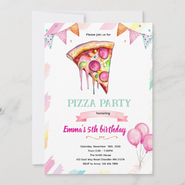 Pizza girl party theme invitation einladung (Vorderseite)
