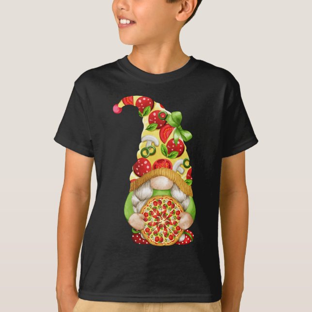 Pizza Gnome Niedlich Pizza Pattern Funny Gnomie T-Shirt (Vorderseite)