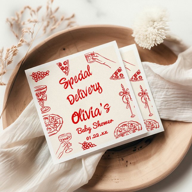 Pizza Hand Drawing Special Delivery Baby Dusche Serviette (Von Creator hochgeladen)