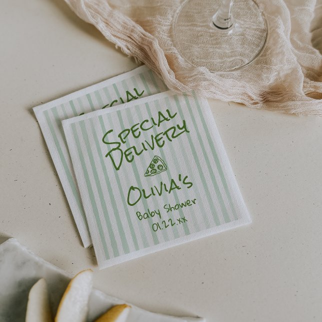 Pizza Hand Drawn Green Special Delivery Dusche Serviette (Von Creator hochgeladen)