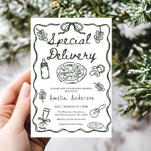 Pizza Handgezeichnete Speziallieferung Baby Shower Einladung