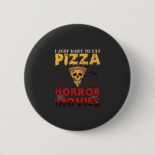 Pizza-Horrorfilme Halloween-Totenkopf-Fledermäuse Button