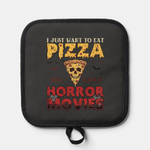 Pizza-Horrorfilme Halloween-Totenkopf-Fledermäuse Topflappen