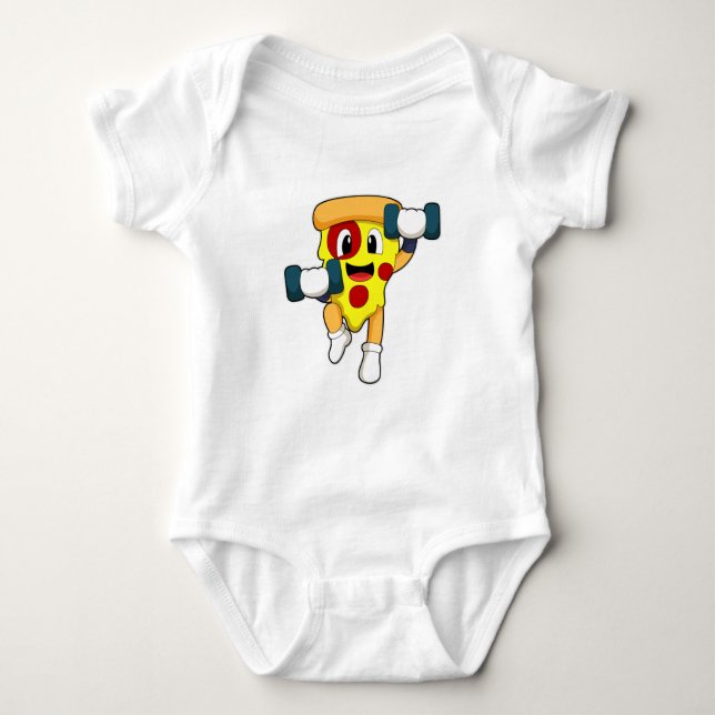 Pizza in Fitness mit Dumbells Baby Strampler (Vorderseite)
