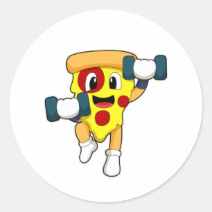 Pizza in Fitness mit Dumbells Runder Aufkleber