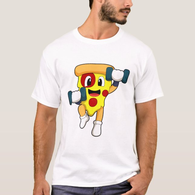 Pizza in Fitness mit Dumbells T-Shirt (Vorderseite)