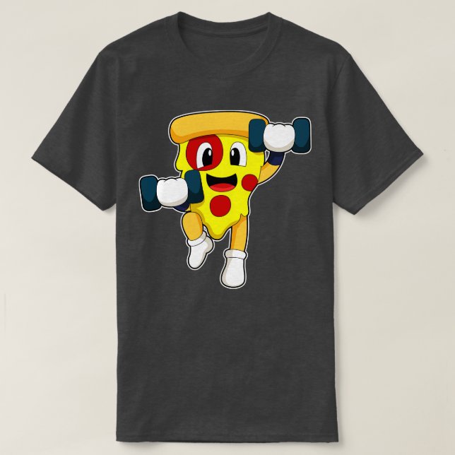 Pizza in Fitness mit Dumbells T-Shirt (Design vorne)