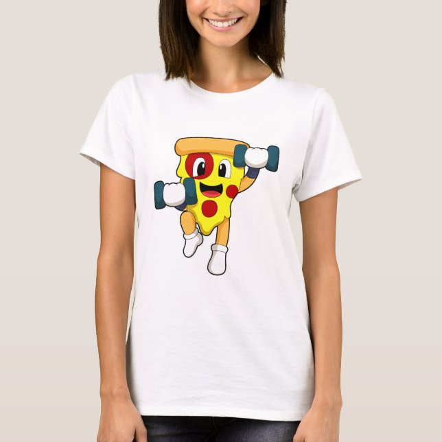 Pizza in Fitness mit Dumbells T-Shirt (Vorderseite)