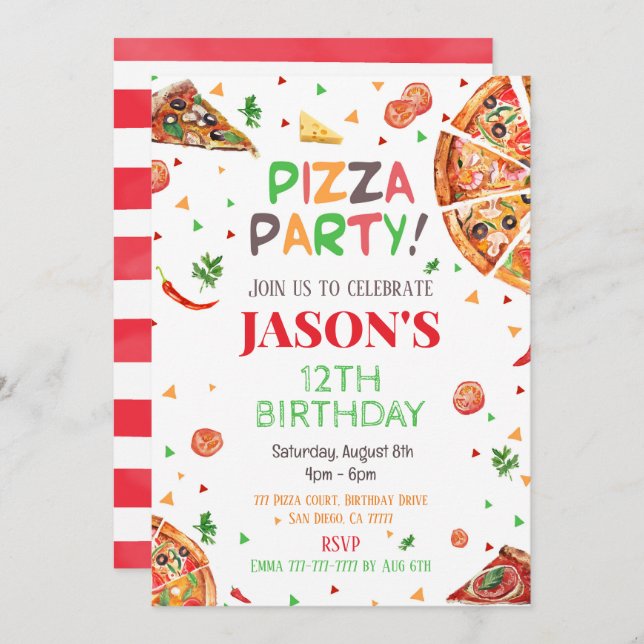 Pizza Invitation Anniversaire (Devant / Derrière)
