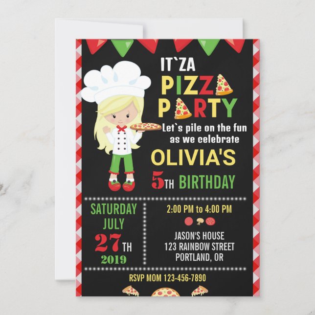Pizza invitation anniversaire Pizza cuisine fête (Devant)
