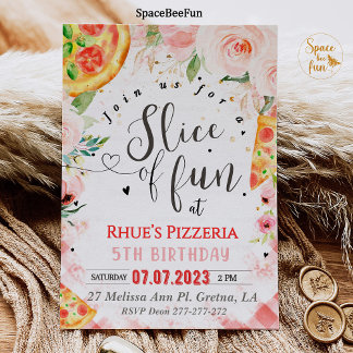 Pizza invitation Anniversaire tranche de fête amus