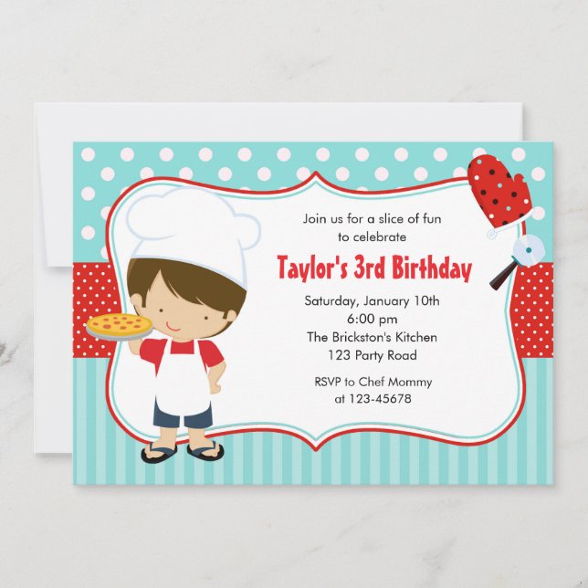 Pizza Invitations Anniversaire (Boy Blue Red) (Devant)