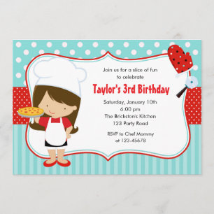 Pizza Invitations Anniversaire (Fille Rouge Turquo