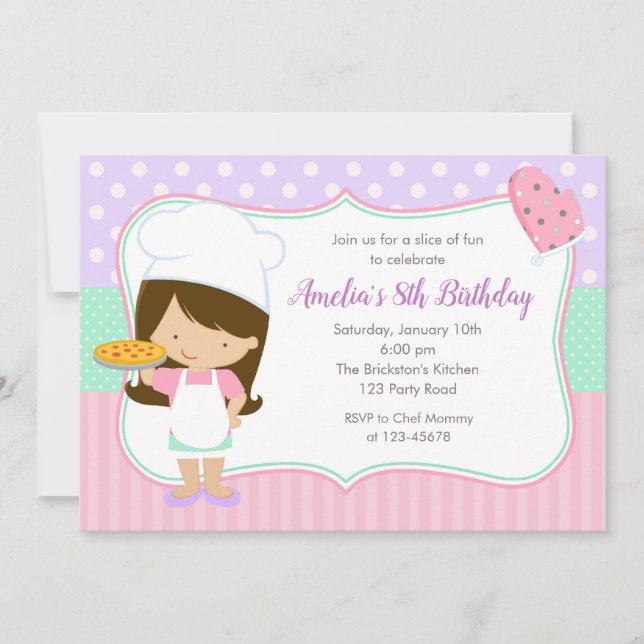 Pizza Invitations Anniversaire (Girl Pastel Pink) (Devant)
