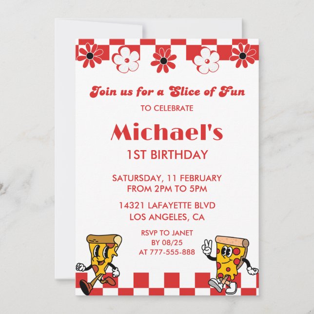 Pizza Invitations d'anniversaire| Belle 1ère Pizza (Devant)