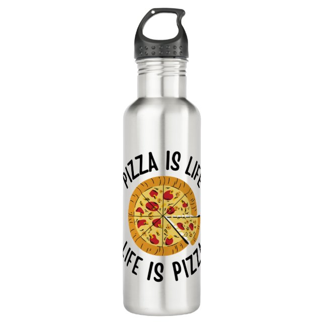 Pizza ist das Leben, wenn Pizza frisch ist Edelstahlflasche (Vorderseite)