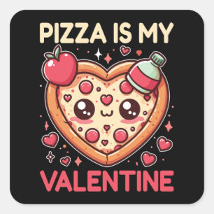 Pizza ist mein Valentinherz geformt Quadratischer Aufkleber