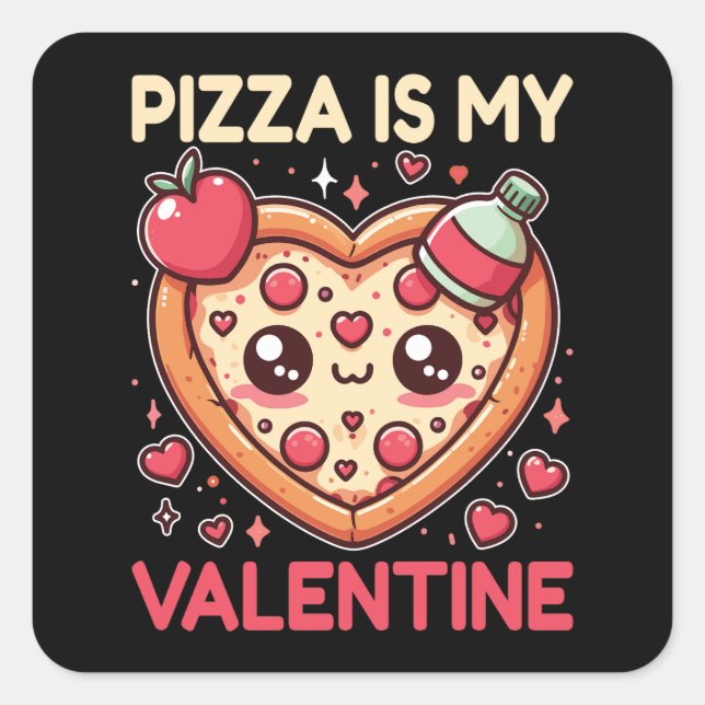 Pizza ist mein Valentinherz geformt Quadratischer Aufkleber (Vorderseite)