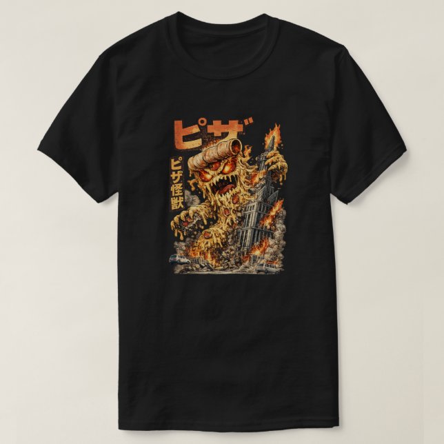 Pizza Kaiju – The Cheesy Destruction T-Shirt (Design vorne)