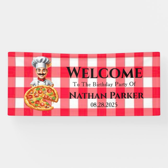Pizza Kids Geburtstagsparty Begrüßungssignatur Banner (Horizontal)