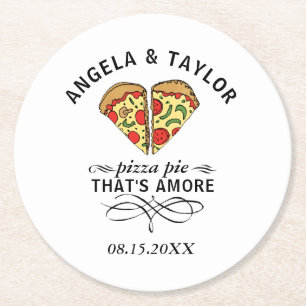 Pizza Liebe Trendy Wedding Monogram Date Runder Pappuntersetzer