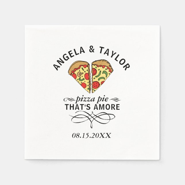 Pizza Liebe Trendy Wedding Monogram Date Serviette (Vorderseite)