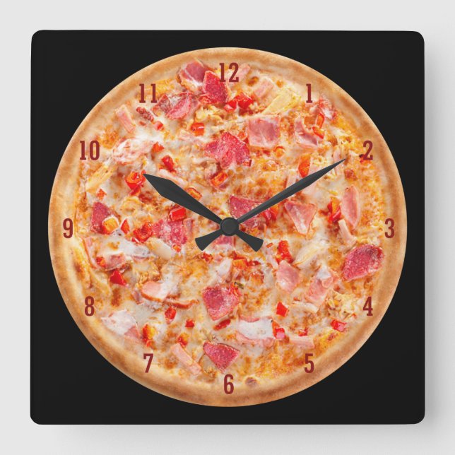 PIZZA Liebhaber Quadratische Wanduhr (Vorderseite)