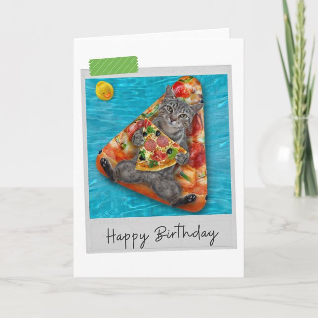 Pizza Lilo Tabby Chat Drôle Carte Anniversaire (Devant)