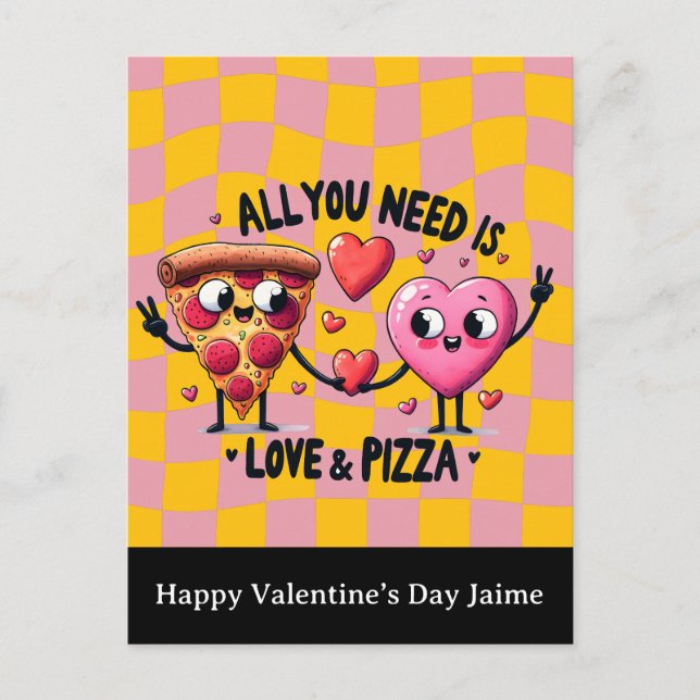 Pizza Love Valentines Day Postcard Postkarte (Vorderseite)