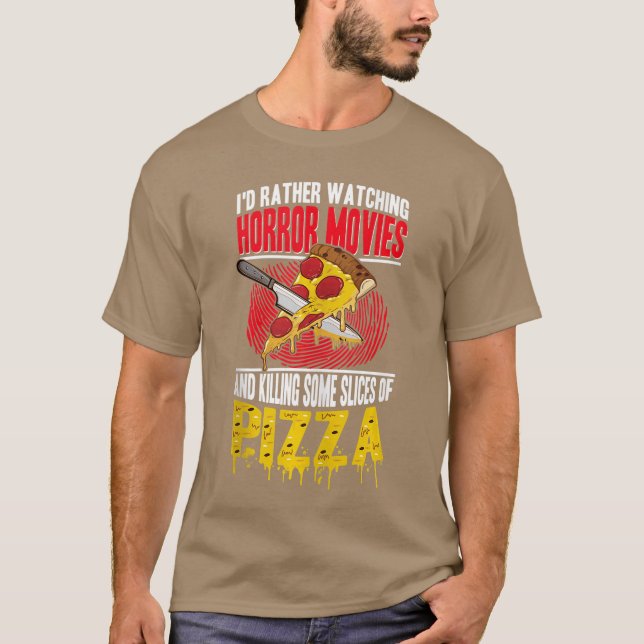 Pizza Lover Id Rather Be Watching Horror Moviesank T-Shirt (Vorderseite)