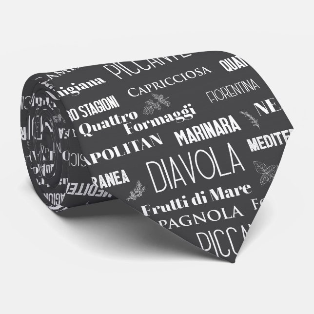 Pizza Lover Typografic Italian Koch Black Krawatte (Gerollt)