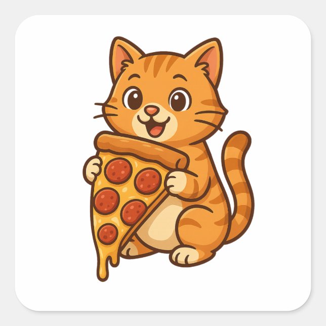 Pizza-Loving Cat Sticker - Funny Kawaii Feinschmec (Vorderseite)