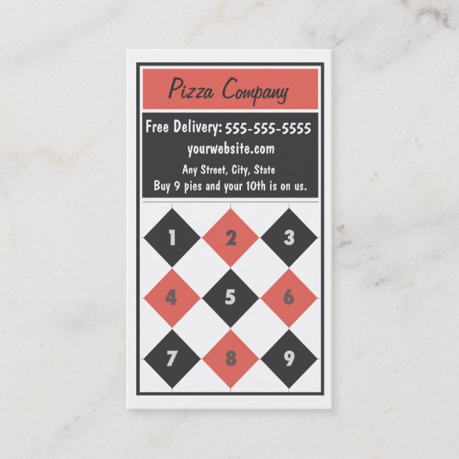 Pizza Loyalty Carte de visite Punch Card (Devant)