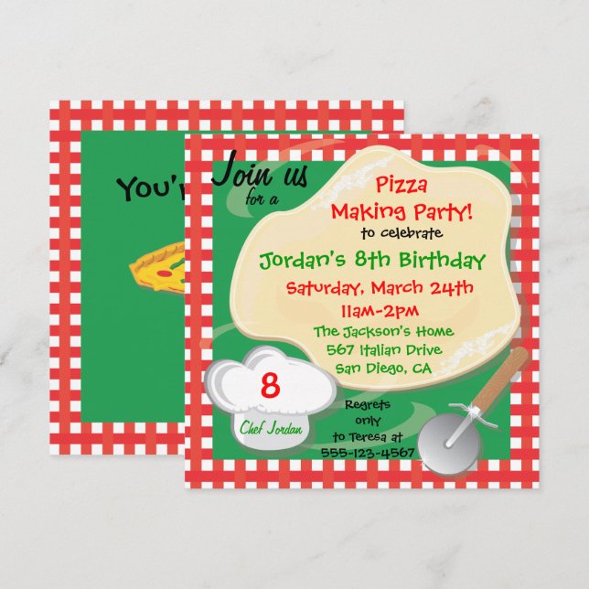 Pizza Making Birthday Party Invitation Card (Devant / Derrière)
